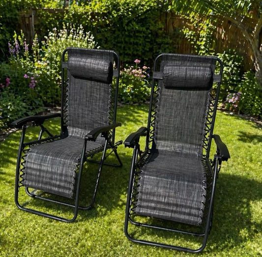 Pair of Luxury Gravity Recliner Sun Lounger Chairs