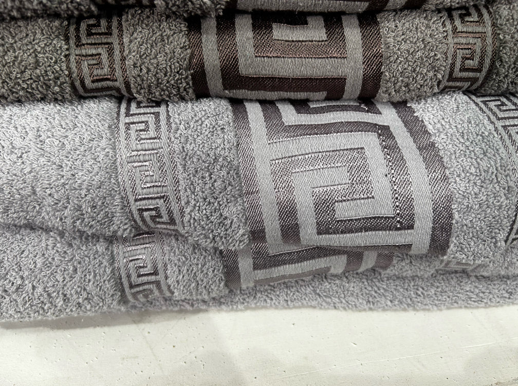 Set of 3 Luxury Egyptian Cotton Bath Sheets with Greek Key Design - Choice of colours