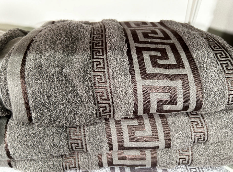 Set of 3 Luxury Egyptian Cotton Bath Sheets with Greek Key Design - Choice of colours