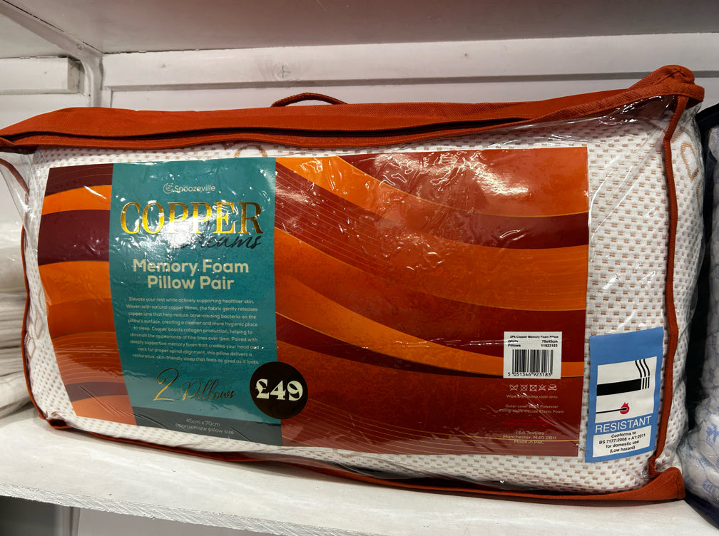 Pack of 2 Luxury Copper & Memory Foam Pillows